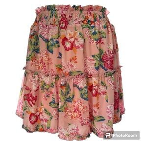 Umgee NWT Floral Mini Skirt, Small, Tiered, Ruffle, Lined, Smocked Waist, Summer